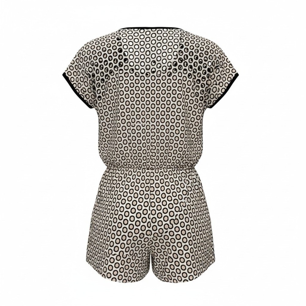 J.Crew Romper Women Black Tan Geometric Eyelet V-Neck Cap Sleeve B9447 Size 6 - Picture 3 of 8